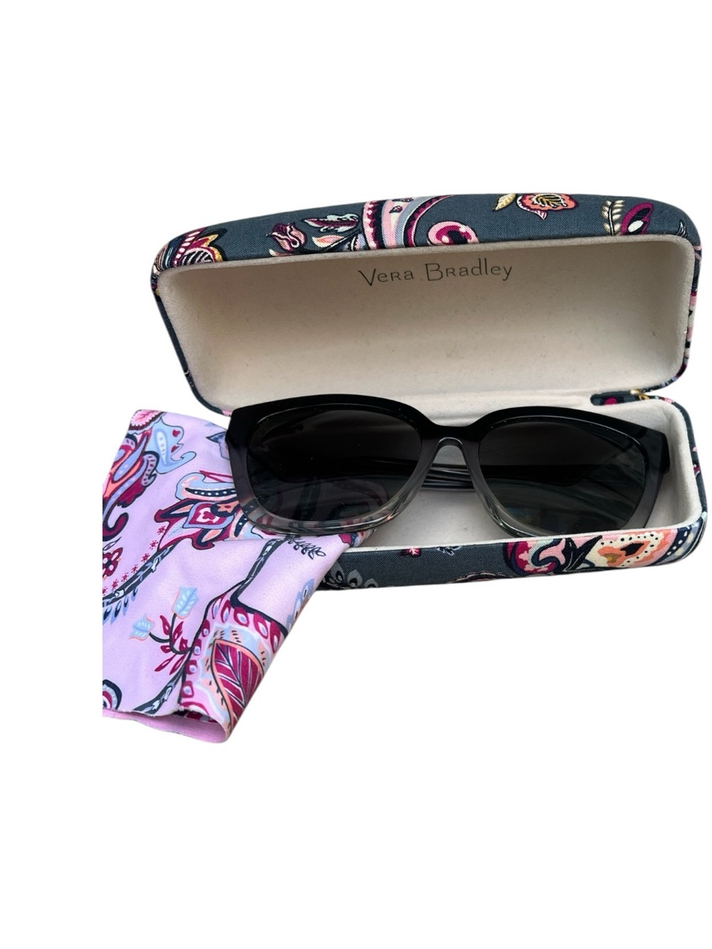 Vera Bradley Paisley Sunglasses in the matching case with clean cloth.